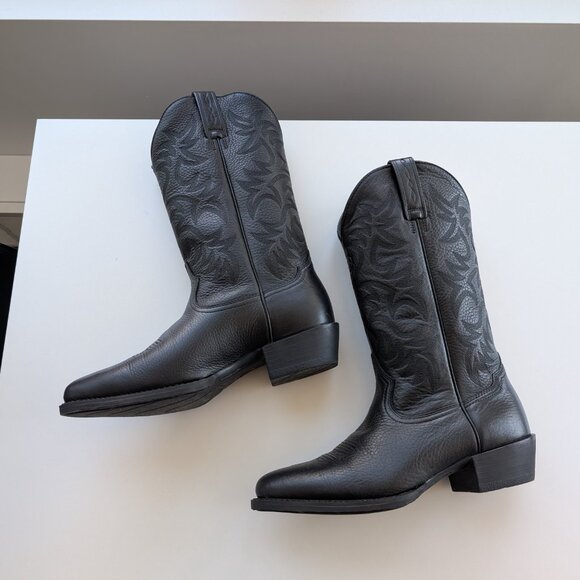 Ariat Heritage R Toe Western Boot - 9 EE (Wide) - Black Deertan - Picture 5 of 8